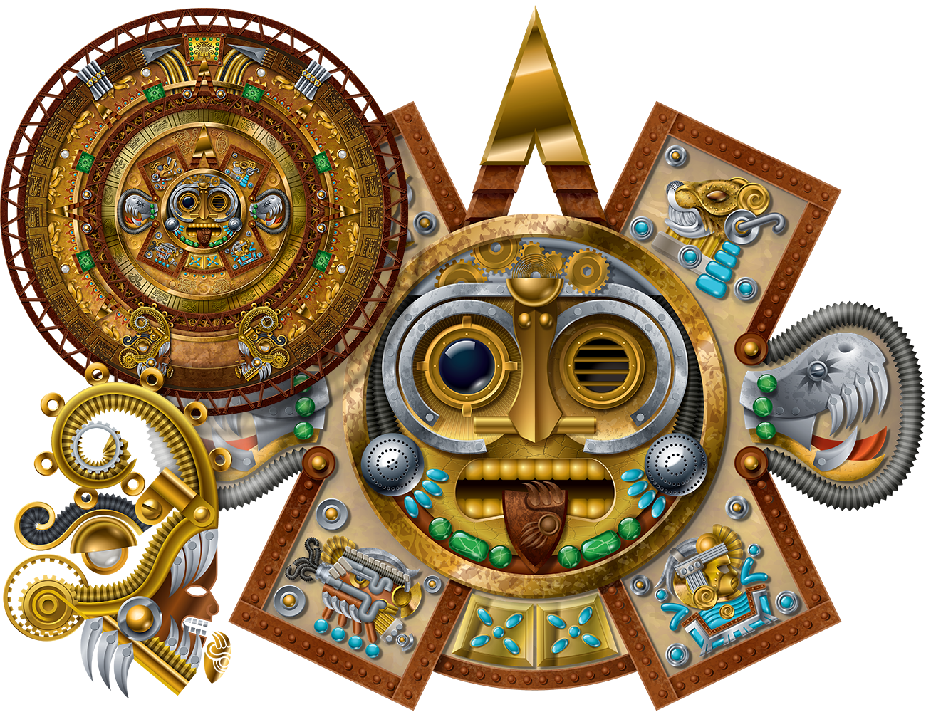 Realistic illustration of a Steampunk Aztec Calendar